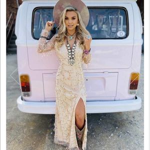 White and silver full length dress